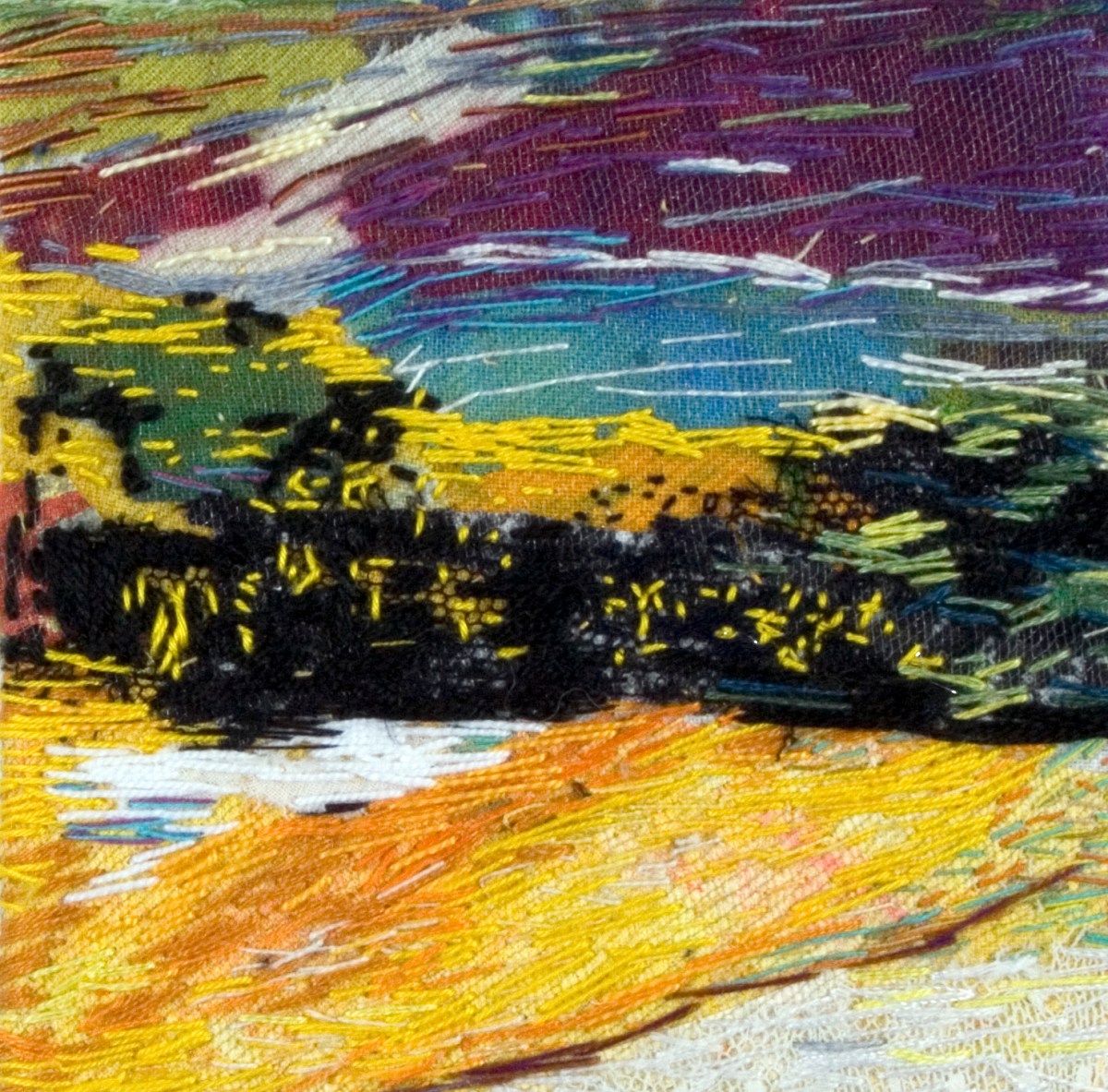 small embroidered landscape 10X10 cm